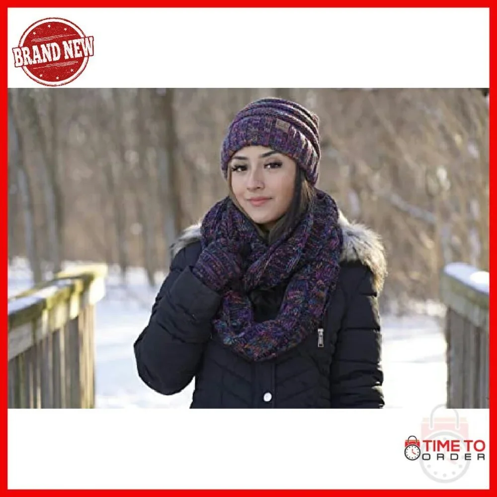 Oversized Slouchy Beanie Infinity Scarf Gloves Winter Set Acrylic